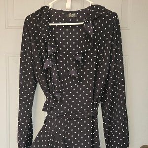 Black & White Polka Dot Wrap around Dress Size 10
